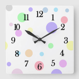Horloge Carrée Motif Pois Pastel