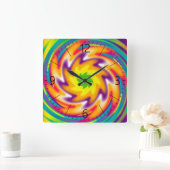 Horloge Carrée Motif radial coloré (Maison)