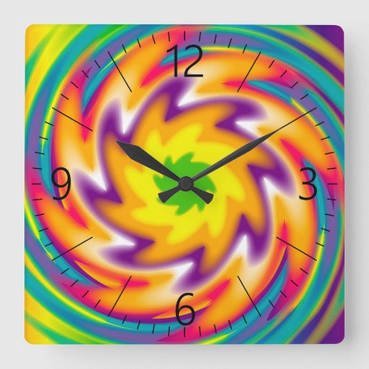 Horloge Carrée Motif radial coloré (Recto)