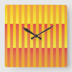 Horloge Carrée Motif rayé jaune orange
