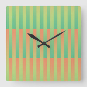 Horloge Carrée Motif rayé vert orange