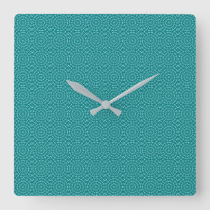 Horloge Carrée Motif Répété Tanager Turquoise et Bleu sarcelle