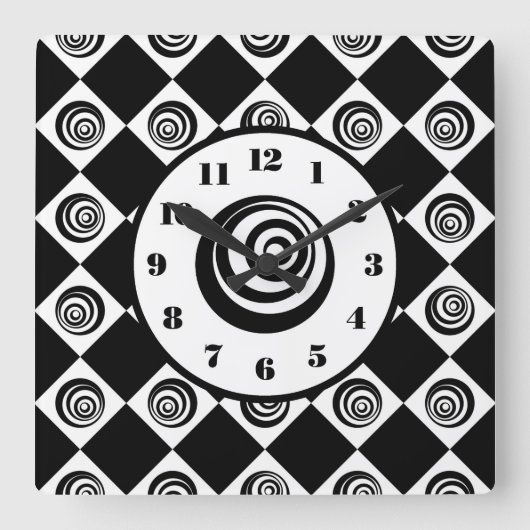 Horloge Carrée Motif Rétro Groovy Noir et Blanc (Recto)
