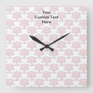 Horloge Carrée Motif rose de gâteau avec le texte fait sur