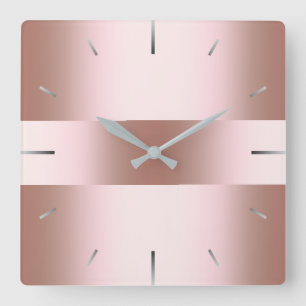 Horloge Carrée Motif rose d'or de poussin moderne élégant