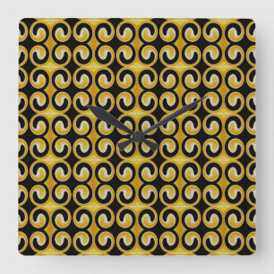 Horloge Carrée Motif royal jaune noir élégant