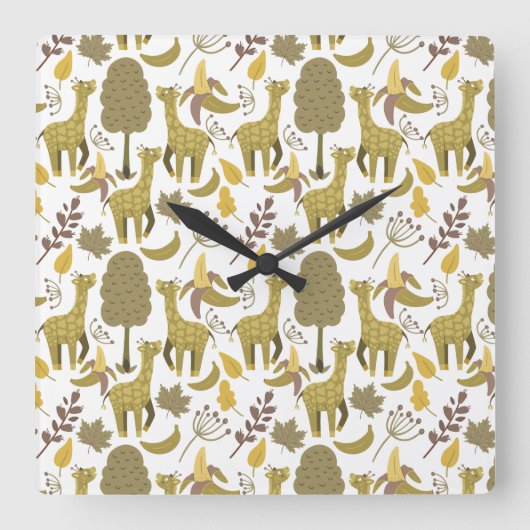 Horloge Carrée Motif sans couture Giraffe jaune blanc arrière - p (Recto)