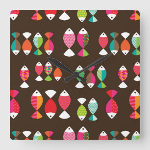 Horloge Carrée motif sous-marin de poisson rétro Abstrait 2