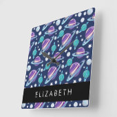 Horloge Carrée Motif spatial, Planètes, Étoiles, Galaxie, Votre n (Angle)