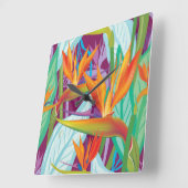 Horloge Carrée Motif Strelitzia (Angle)