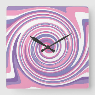 Horloge Carrée Motif tourbillon rose et violet
