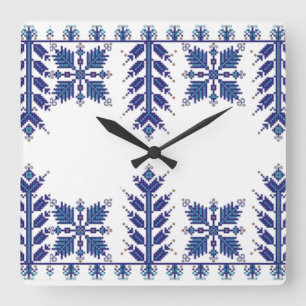 Horloge Carrée Motif traditionnel, Motif traditionnel roumain T-S