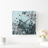 Horloge Carrée Motif tropical bleu clair (Maison)