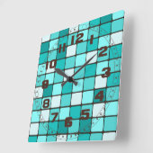 Horloge Carrée Motif turquoise de tuile de mosaïque de joli Aqua (Angle)