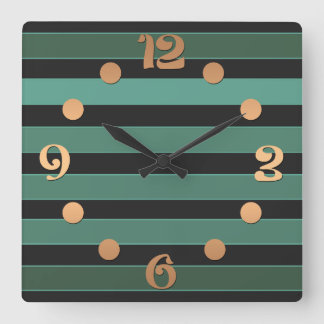 Horloge Carrée Motif uni rayé vert rétro