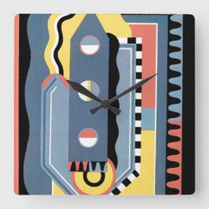 Horloge Carrée Motifs géométriques Jazz Pochoir Art Déco Vintage