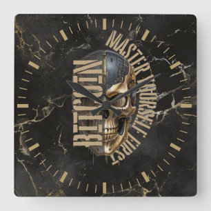 Horloge Carrée Motivation BTC Crâne Marbre doré