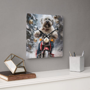 Horloge Carrée Moto à chiens Havanais Noël