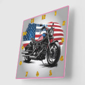 Horloge Carrée Moto avec arrière-plan drapeau américain (Angle)
