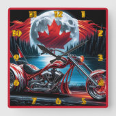 Horloge Carrée Moto avec drapeau canadien la nuit (Recto)