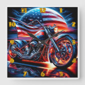 Horloge Carrée Moto sur mesure avec drapeau américain au coucher  (Recto)