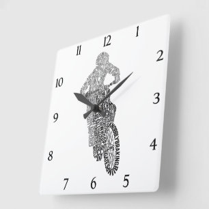Horloge Carrée Motocross Off Road Motorcycle Moto Art
