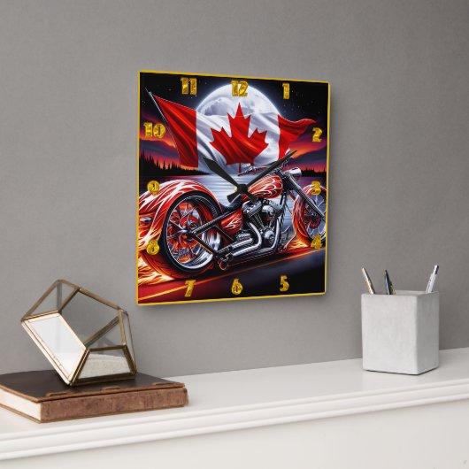 Horloge Carrée Motocyclette canadienne au clair de lune (Bureau)