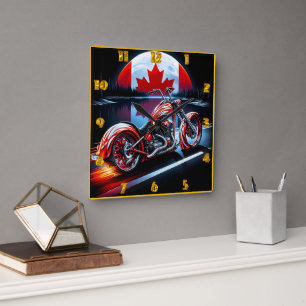Horloge Carrée Motocyclette canadienne sous pavillon clair de lun