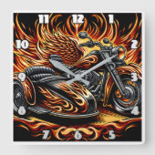 Horloge Carrée Motocyclette flamboyante et sidecar (Recto)