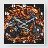 Horloge Carrée Motocyclette flamboyante et sidecar (Recto)