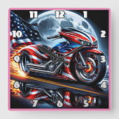 Horloge Carrée Motocyclette vibrante au drapeau (Recto)