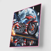 Horloge Carrée Motocyclette vibrante au drapeau (Angle)