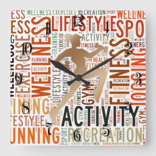 Horloge Carrée Mots fitness