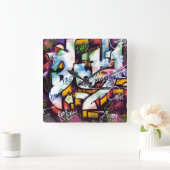 Horloge Carrée Mots Graffiti colorés (Maison)