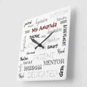 Horloge Carrée Mots Inspirants Appréciation de l'enseignant mento (Angle)