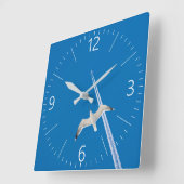 Horloge Carrée Mouette et avion (Angle)