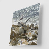 Horloge Carrée Mouette et mer (Angle)