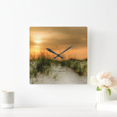 Horloge Carrée Mouettes au lever de soleil (Maison)