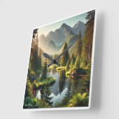 Horloge Carrée Mountain Pond (Angle)