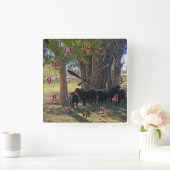 Horloge Carrée Moutons sous les arbres (Maison)