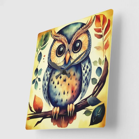 Horloge Carrée Mr. Primitive Owl (Angle)