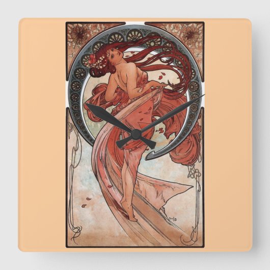 Horloge Carrée Mucha Dance Art Déco (Recto)