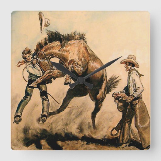 Horloge Carrée « Mule » Art occidental par Will James (Recto)