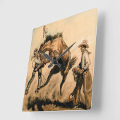 Horloge Carrée « Mule » Art occidental par Will James (Angle)