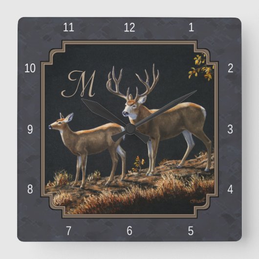 Horloge Carrée Mule Deer Buck Charcoal Gray Monogram (Recto)