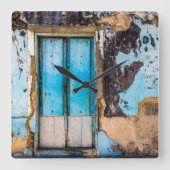 Horloge Carrée Mur bleu et porte (Recto)