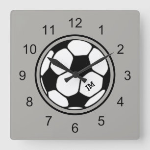 Horloge Carrée Mur De Balle De Football Noir Et Gris