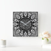 Horloge Carrée Mur de calligraphie Tribal Black+White Blessures (Maison)