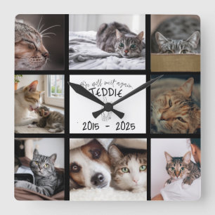 Horloge Carrée Mur de photos personnalisé en mémoire d'un animal