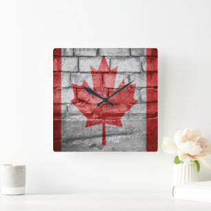 Horloge Carrée Mur du drapeau du Canada